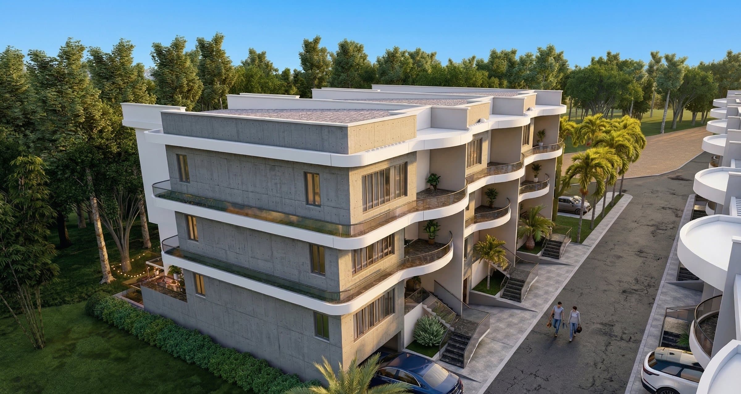 Terraced residences — in the trees, upper terraces among the trees